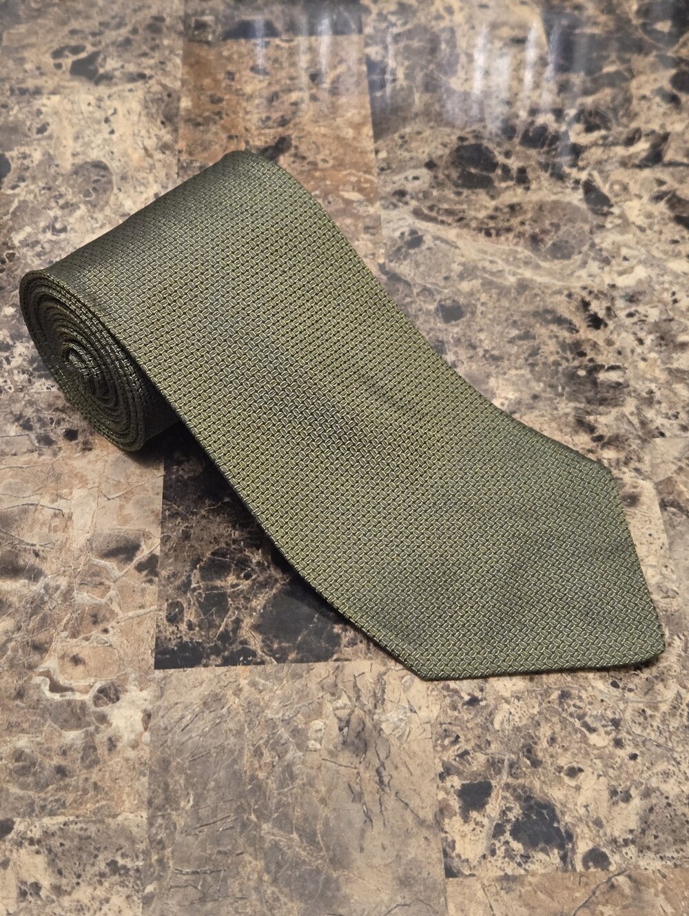 Brooks Brothers Makers Olive Silk Tie - Woven In England, Made In USA